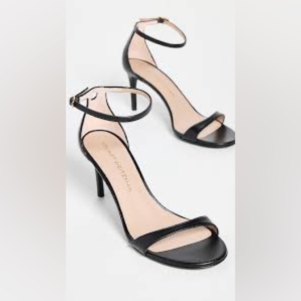Stuart Weitzman Black Leather Ankle-Strap Heels